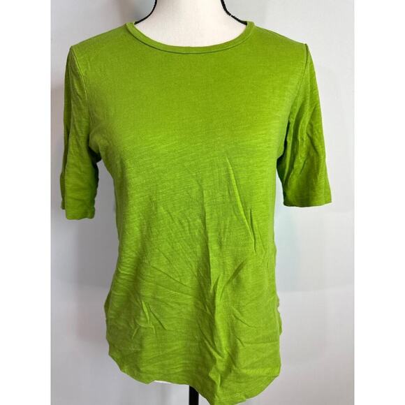 Eileen Fisher 100% Organic Cotton Green Crew Neck Top Asymmetrical Hem Size XS - Picture 1 of 5